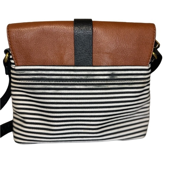 Fossil Kinley Flap Striped Purse w/Brown Leather Flap Crossbody GUC - Picture 2 of 12